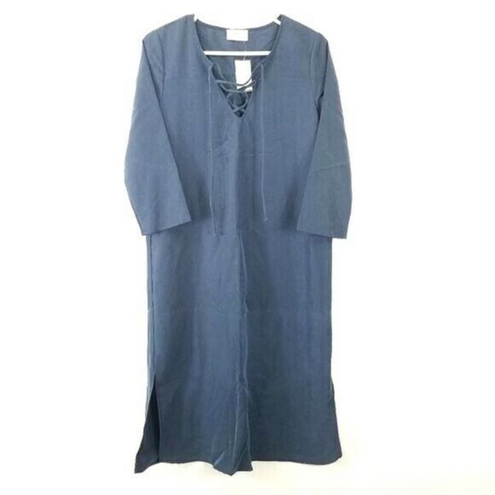 5 For $50🔥  NWT Everly Lace Up Front Tunic Dress Blue Midi Small